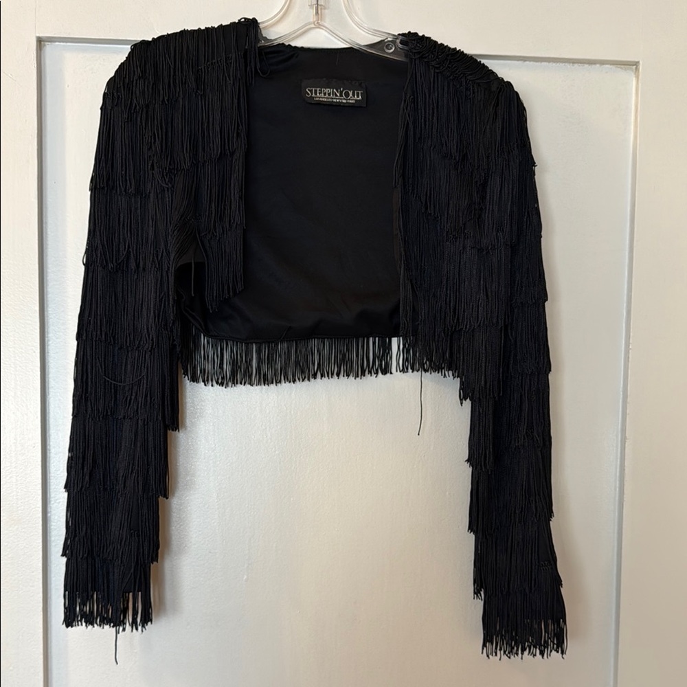 STEPPIN’ OUT Black Fringe Cropped Jacket
